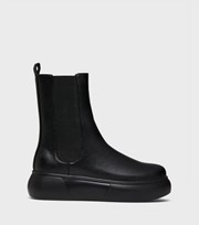 London Rebel Black Leather-Look Chunky Chelsea Boots